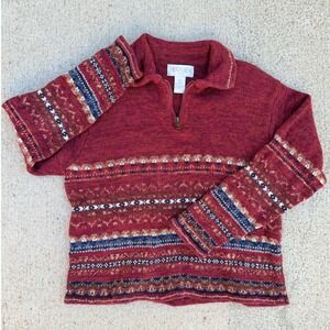 Vintage Casual Corner Annex Petite Fair Isle Quarter Zip Sweater